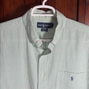 Ralph Lauren Blaire Green & White Striped Seersucker Button Up Shirt Sz. XL